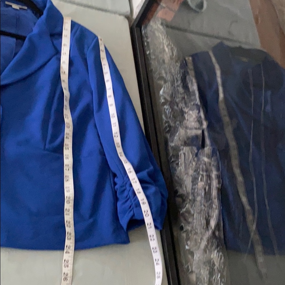 Dress Barn Blue lined jacket W/ ruched sleeve - Picture 9 of 13